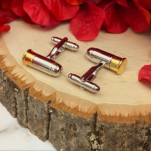 Gold and Silver Revolver Bullet NRA Cufflinks - Picture 10 of 16
